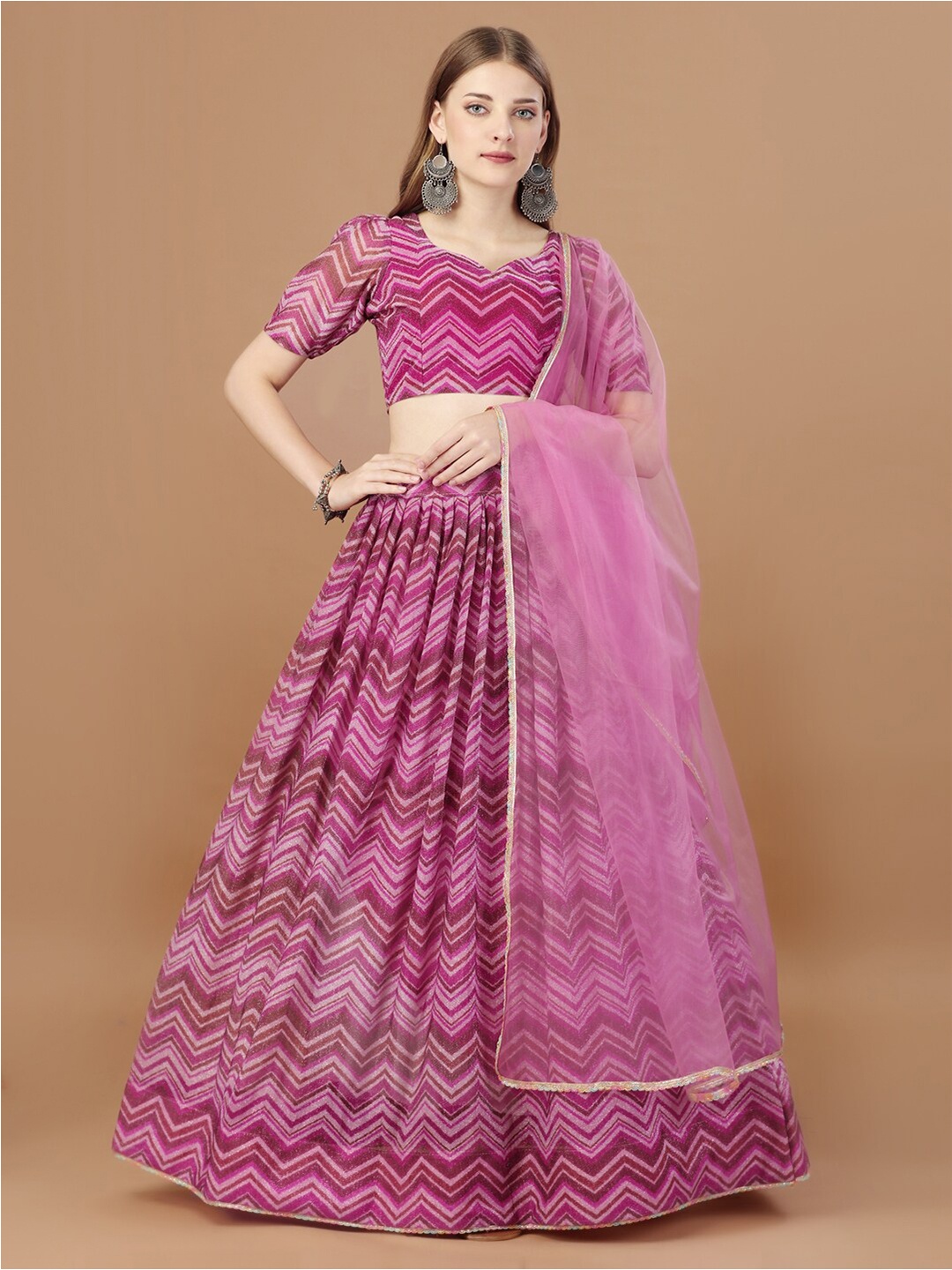 

Amrutam Fab Printed Semi-Stitched Lehenga & Unstitched Blouse With Dupatta, Pink