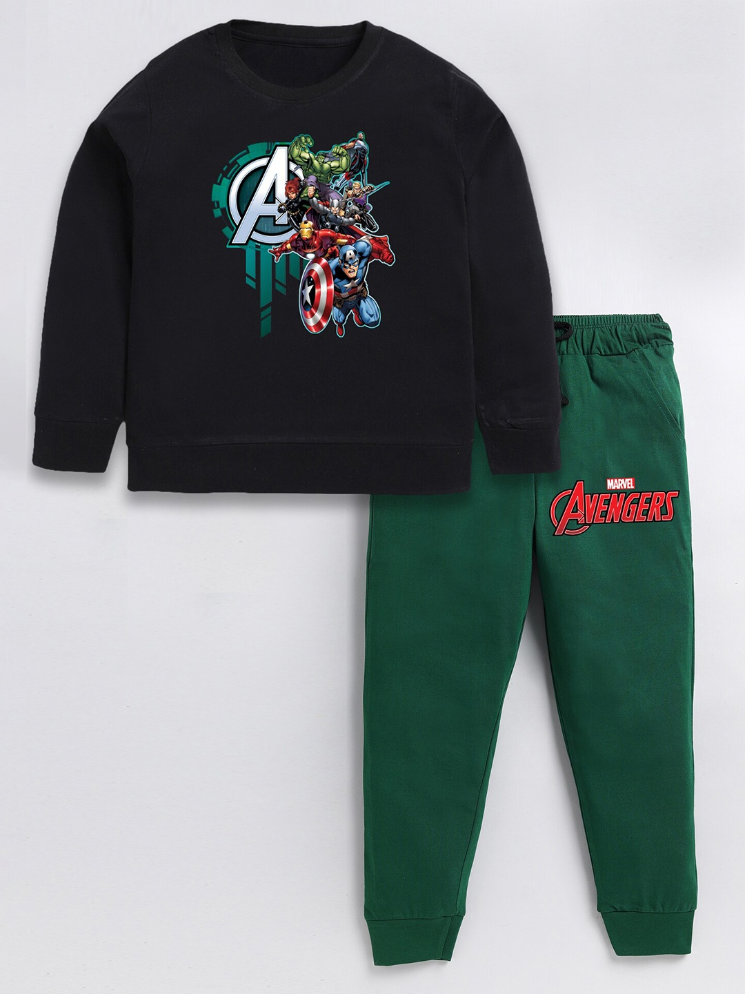 

BAESD Boys Avengers Printed Pure Cotton T-shirt with Trousers, Navy blue