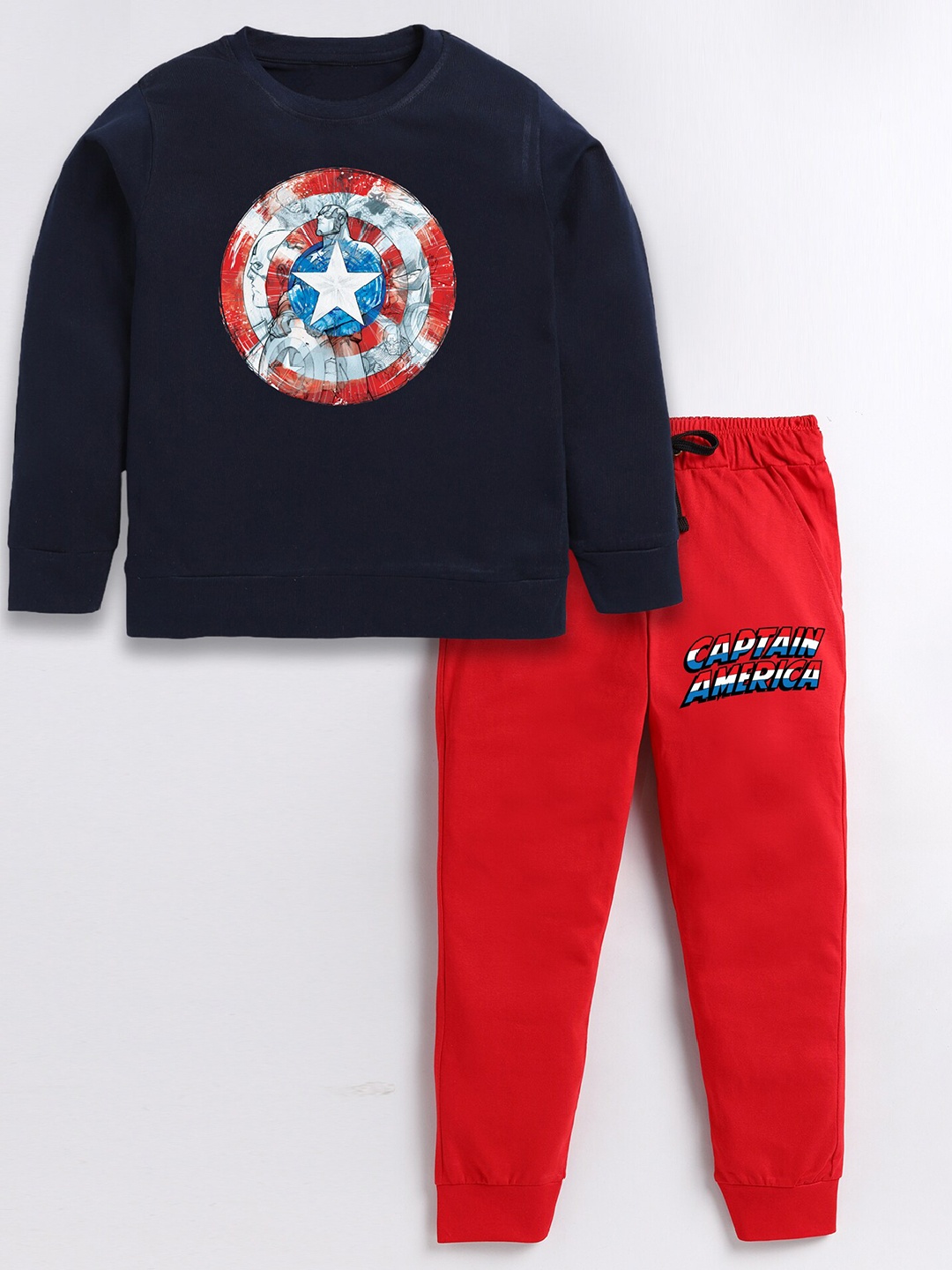 

BAESD Boys Captain America Printed Pure Cotton T-shirt With Trousers, Black
