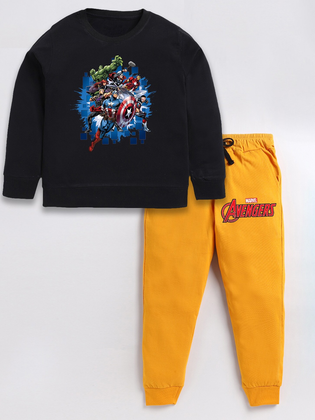 

BAESD Boys Avengers Printed Pure Cotton T-shirt with Trousers, Black