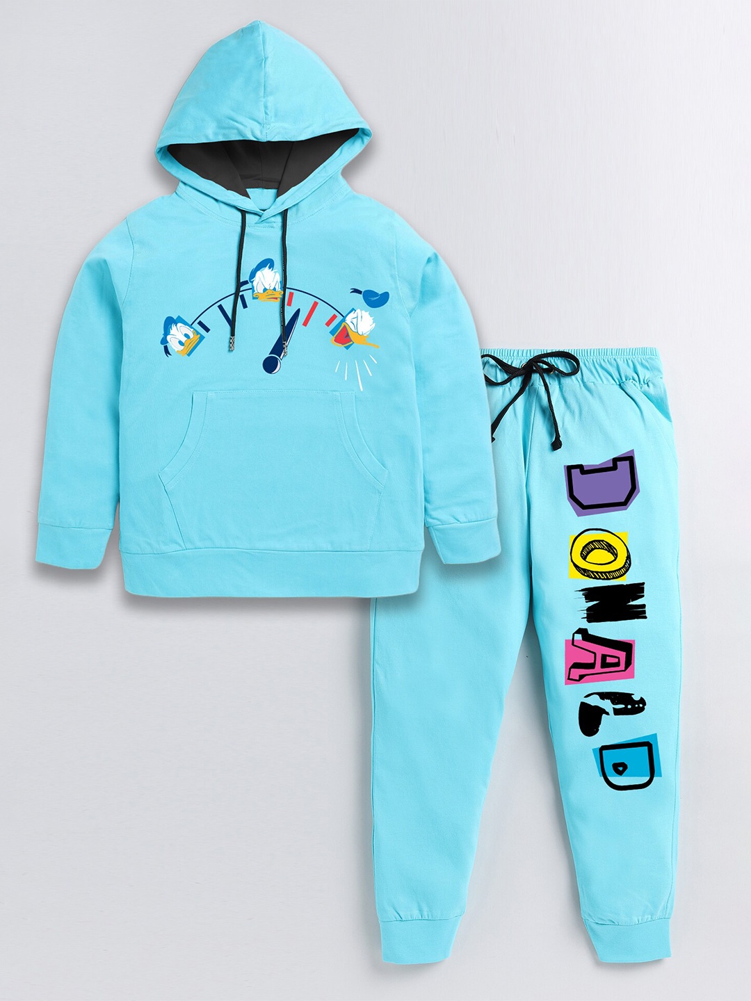 

BAESD Boys Donald Duck Printed Hooded Pure Cotton T-shirt with Trousers, Blue