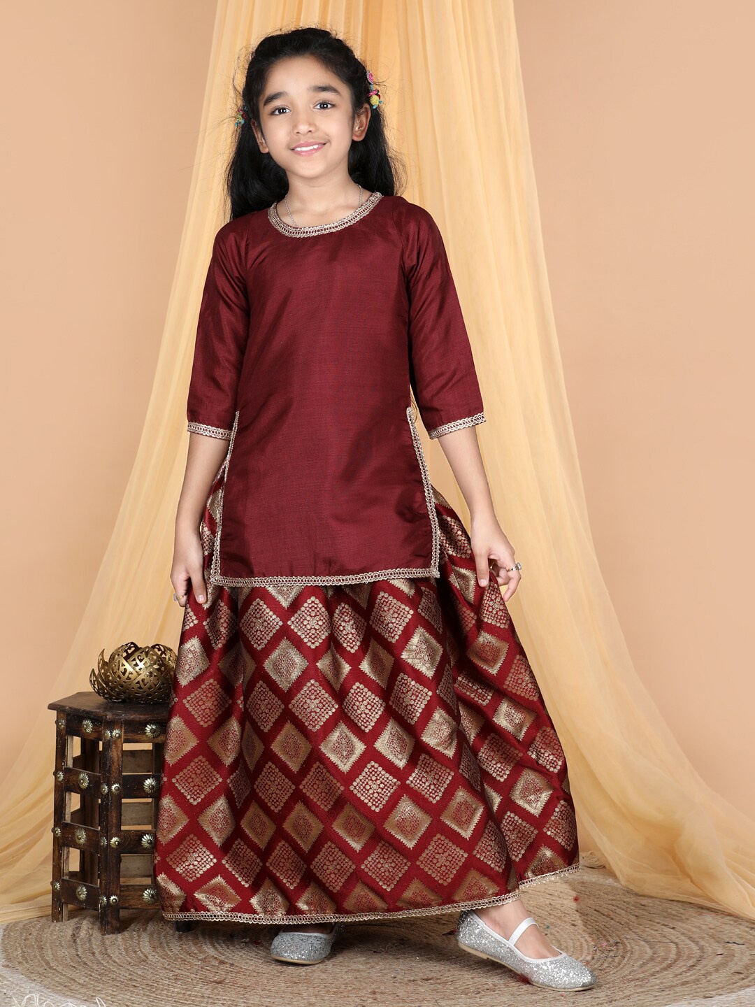 

Cutiekins Girls Ready to Wear Lehenga with Blouse, Maroon