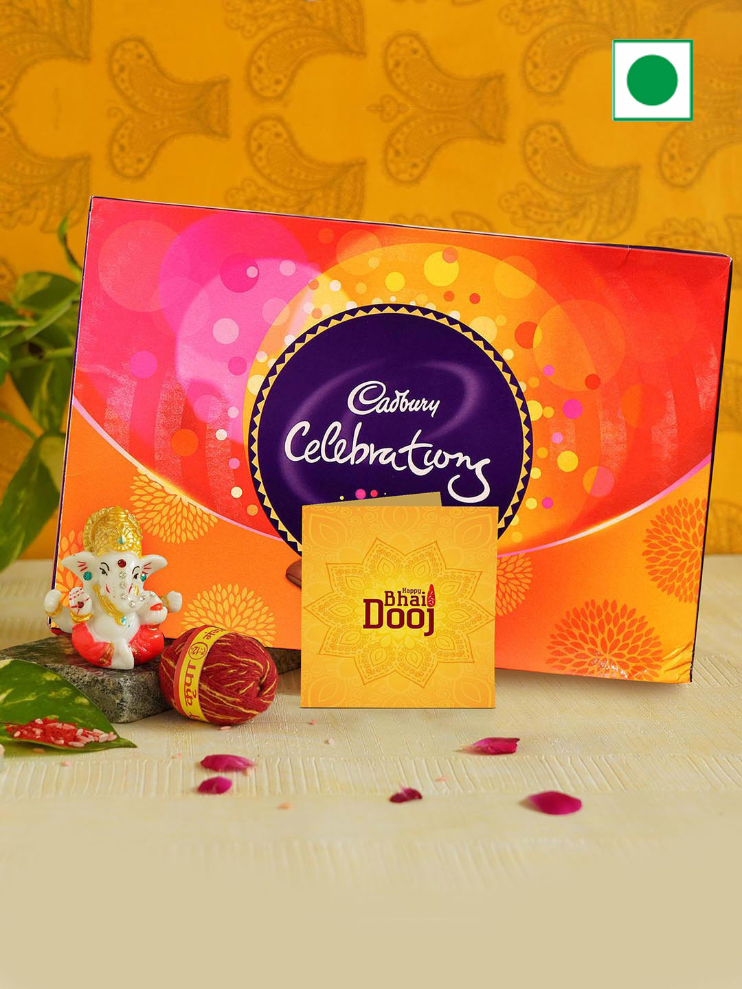 

TIED RIBBONS Bhai Dooj Gift with Chocolates Idol Card Kalawa Roli Chawal, Orange