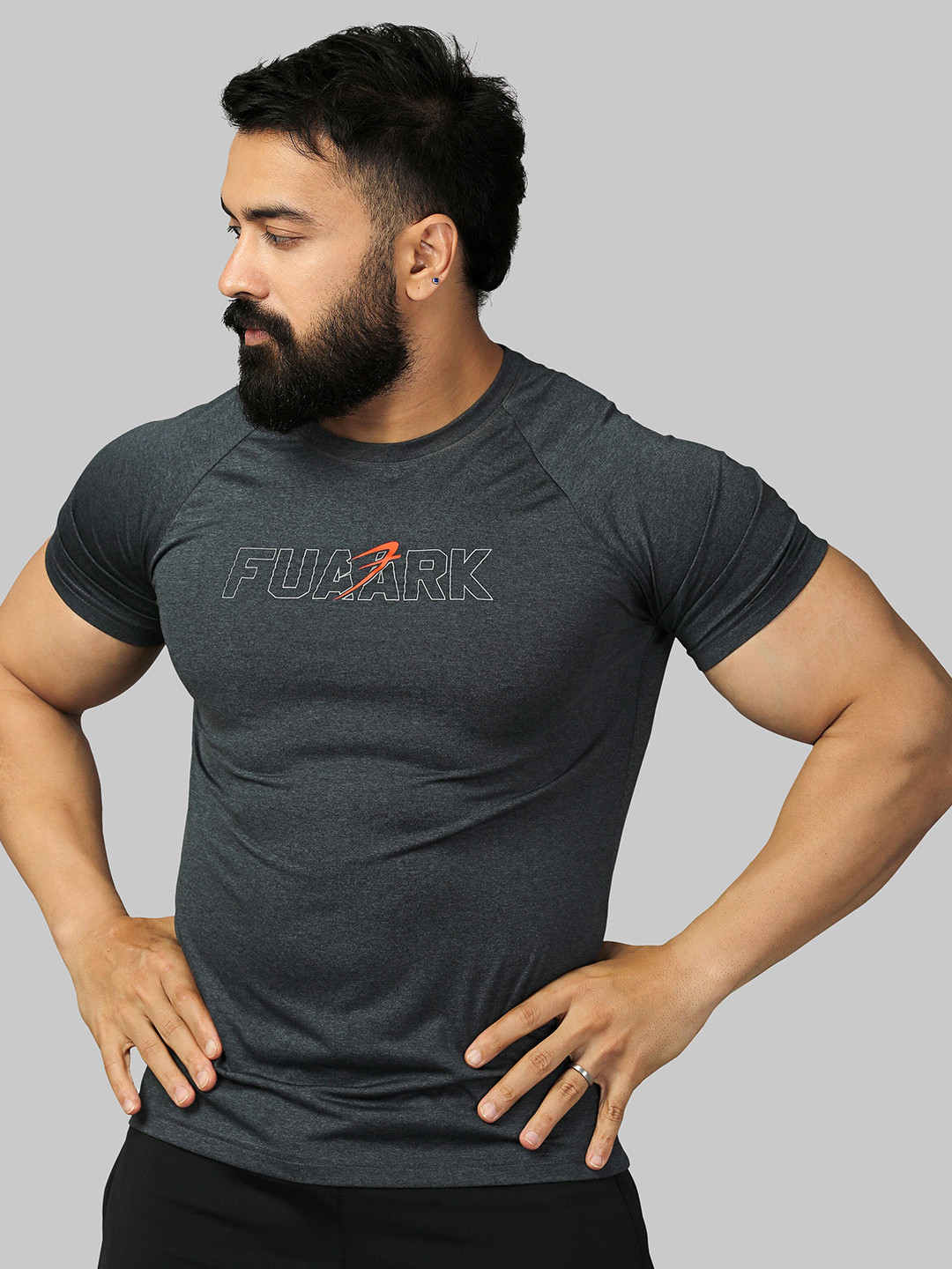 

FUAARK Typography Printed Anti Odour Slim Fit T-shirt, Grey