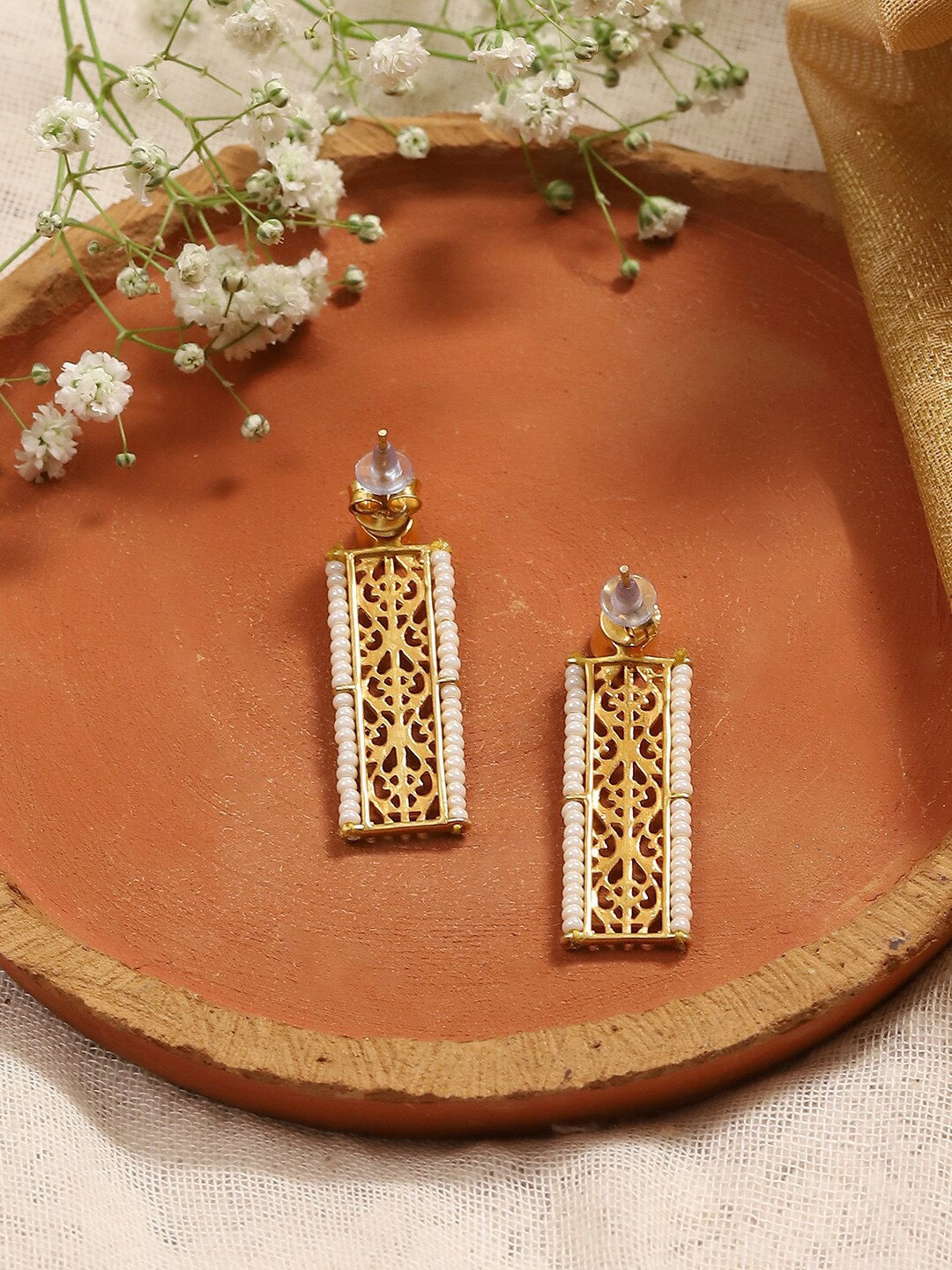 

Biba Gold-Plated Silver Kundan Studded Drop Earrings