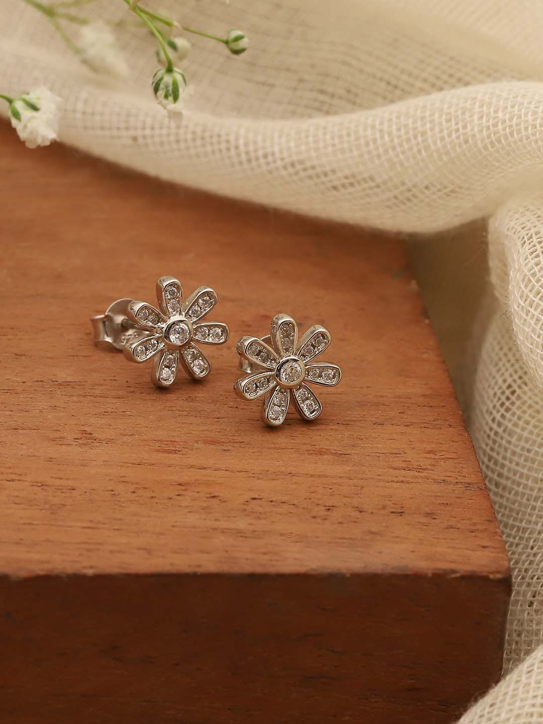 

Biba Silver Plated Silver Cubic Zirconia Studded Studs Earrings