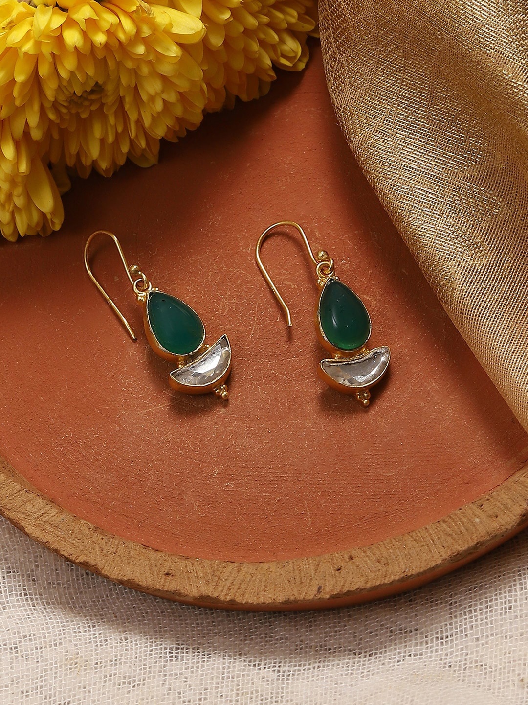 

Biba Gold-Plated Drop Silver Earrings, Green