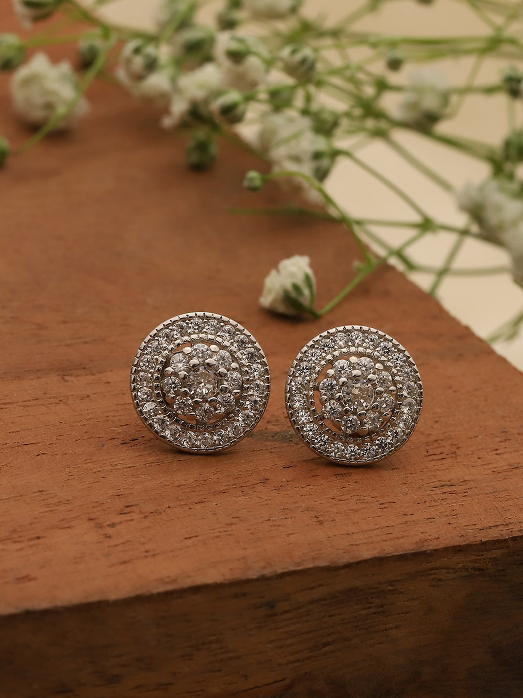 

Biba Silver Plated Silver Cubic Zirconia Studded Studs Earrings