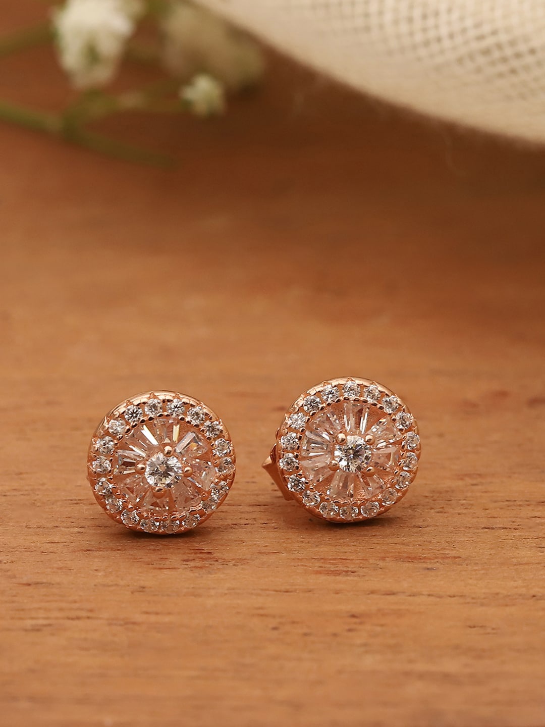 

Biba Rose Gold Plated Silver Cubic Zirconia Studded Stud Earrings