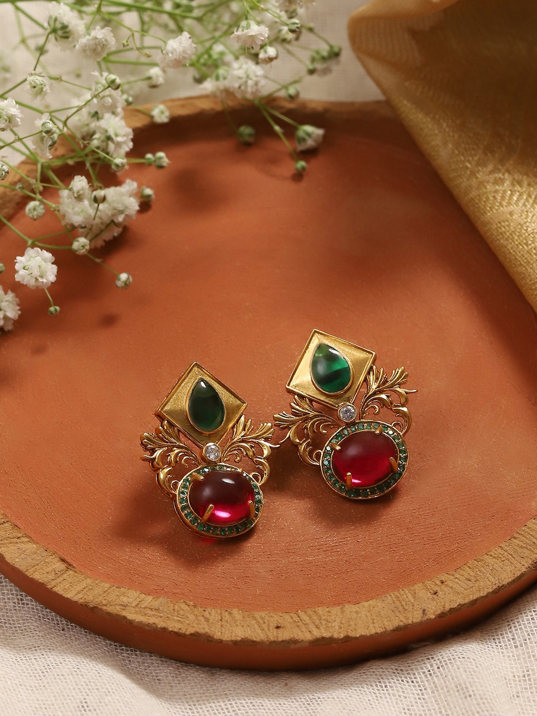 

Biba Stone Studded Contemporary Studs Earrings, Red