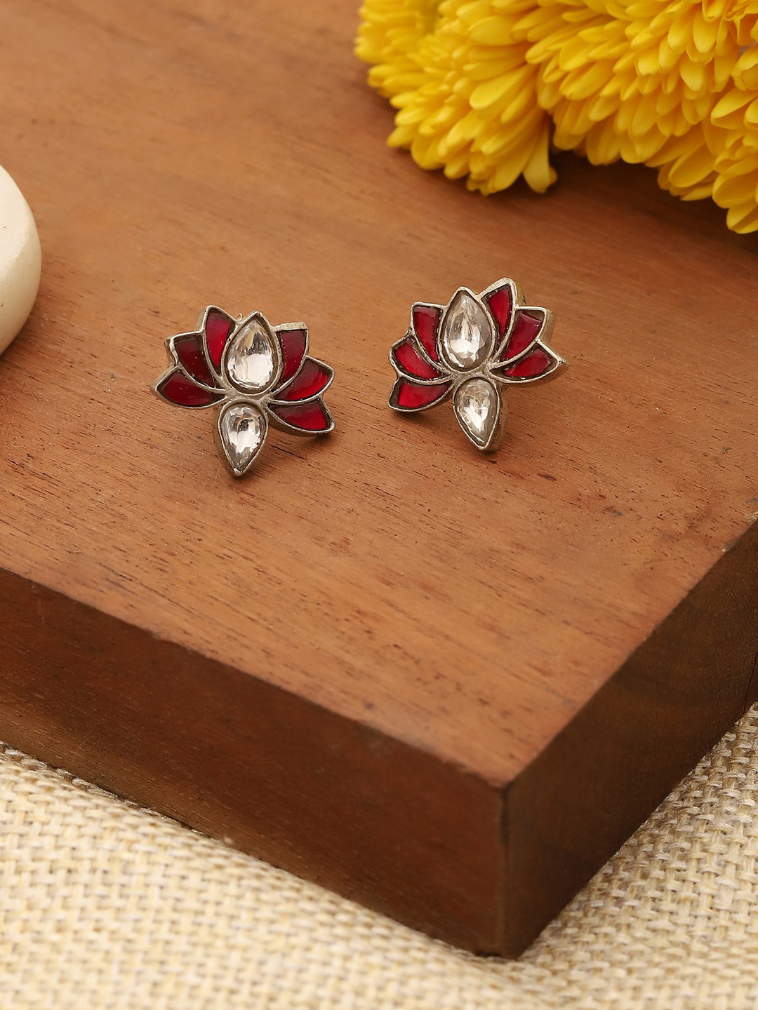 

Biba Silver-Plated Studs Earrings, Red