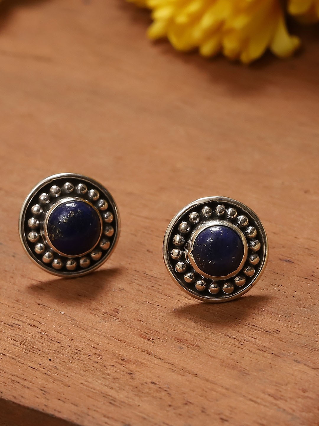

Biba Silver Plated Lapis Luzuli Oxidised Studs, Blue