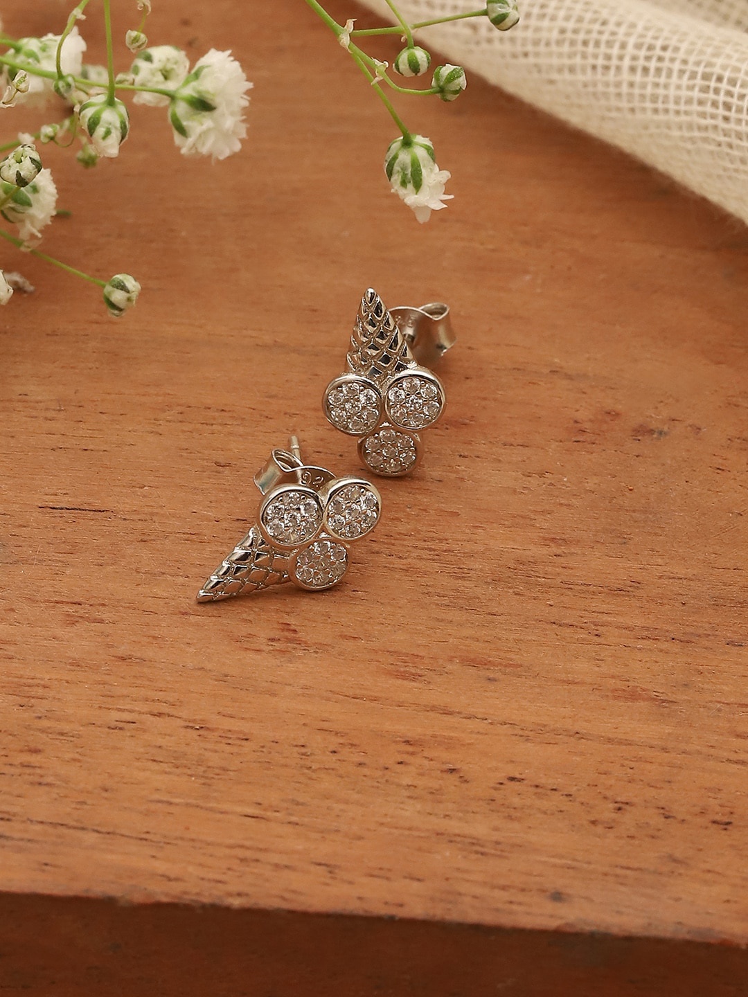 

Biba Silver Plated Cubic Zirconia Studded Stud Earrings