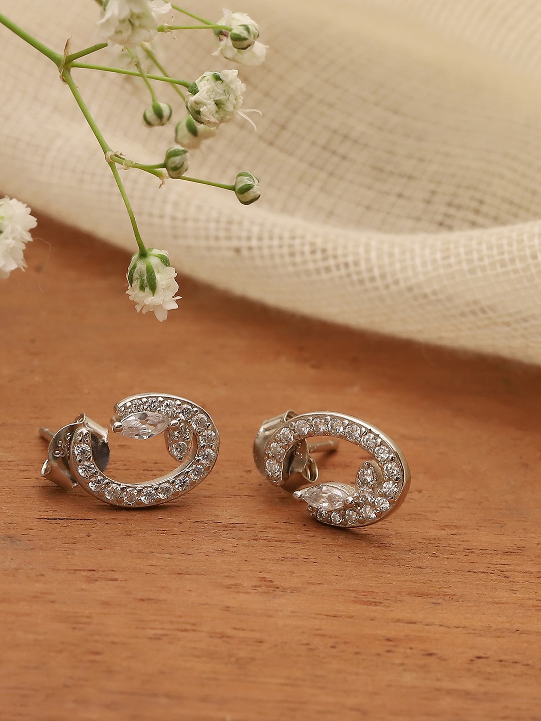 

Biba Silver Plated Cubic Zirconia Studded Stud Earrings