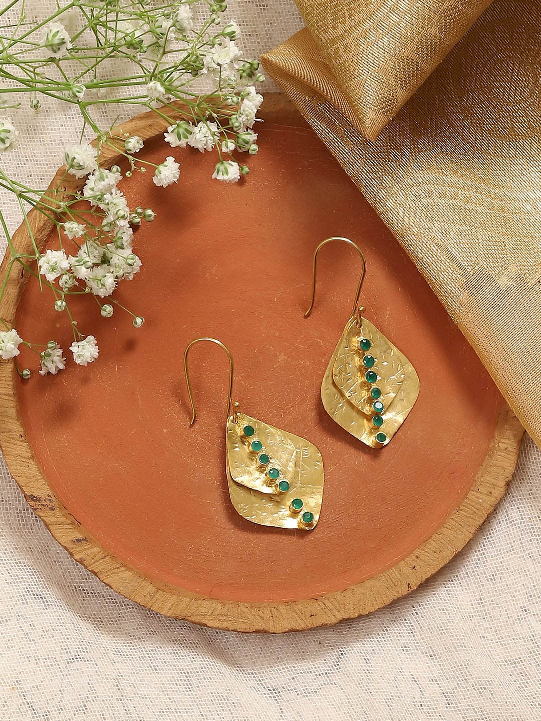 

Biba Gold-Plated Artificial Stones Contemporary Drop Earring