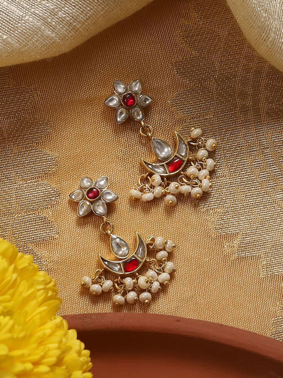 

Biba Gold-Plated Chandbalis Earrings, Red