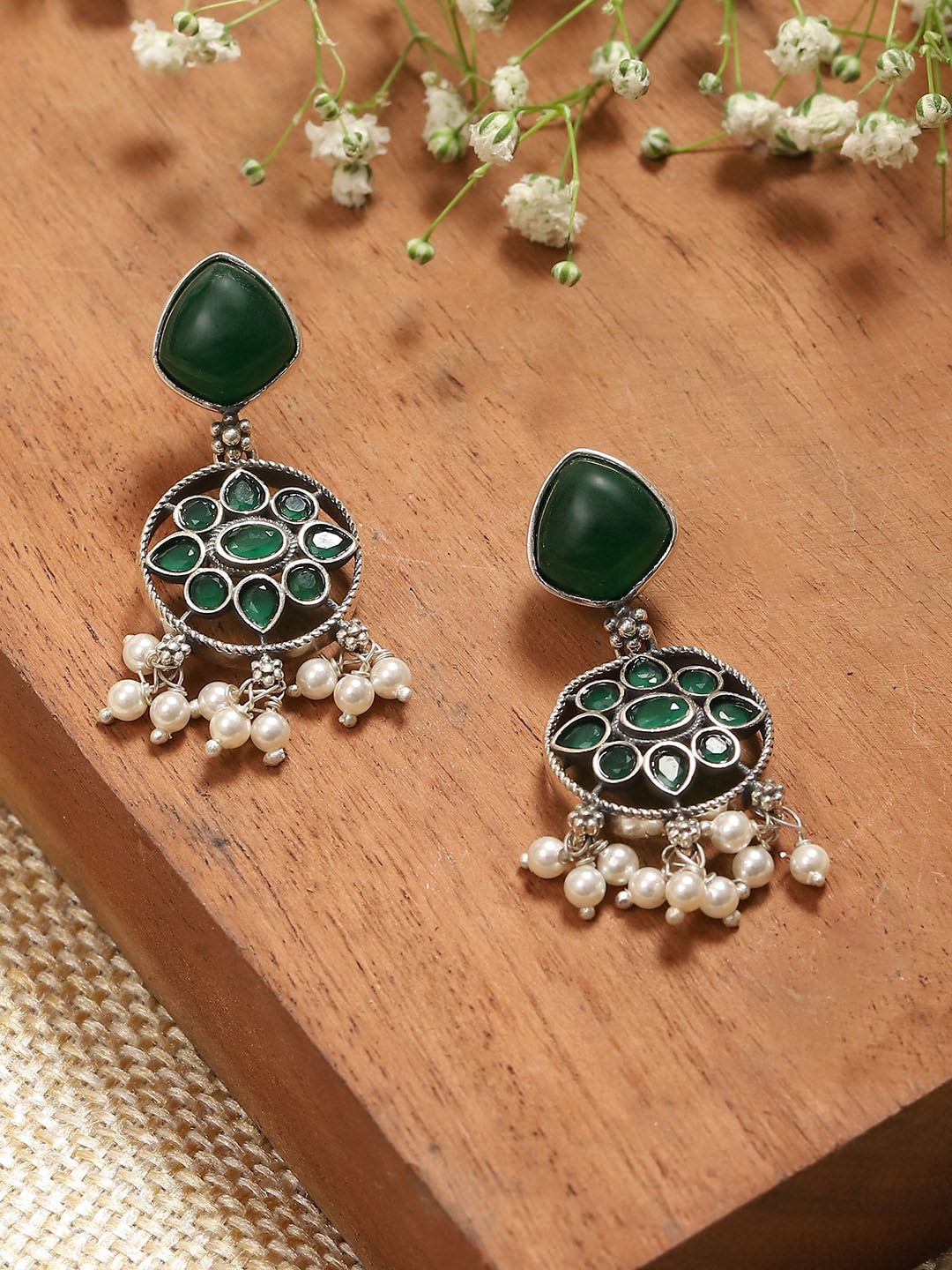 

Biba Silver-Plated Silver Drop Earrings, Green