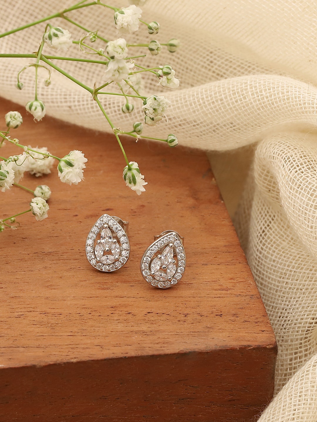 

Biba Contemporary Silver-Plated Cubic Zirconia Studs Earrings