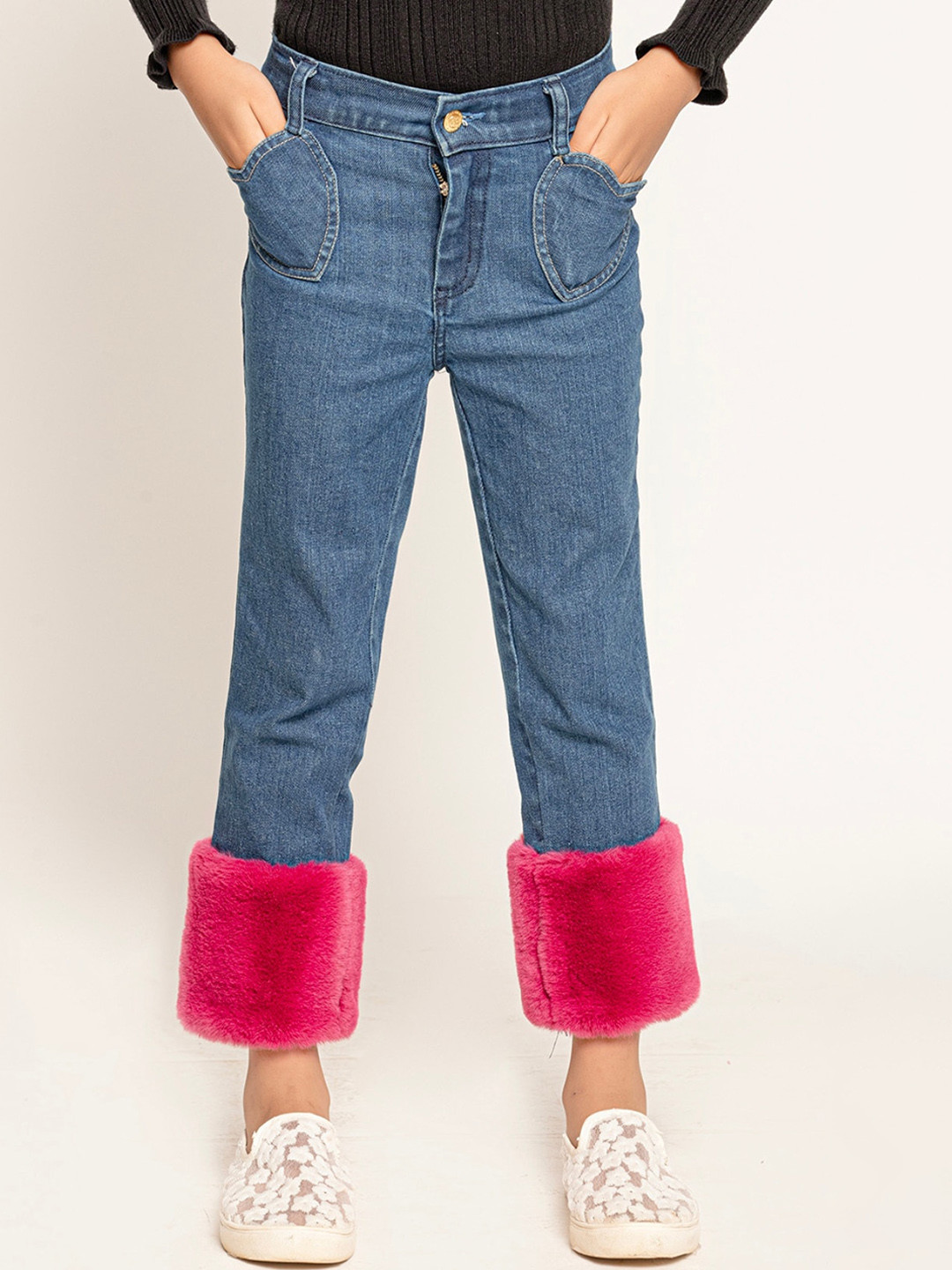 

One Friday Girls Classic Mid Rise Cotton Trousers, Blue