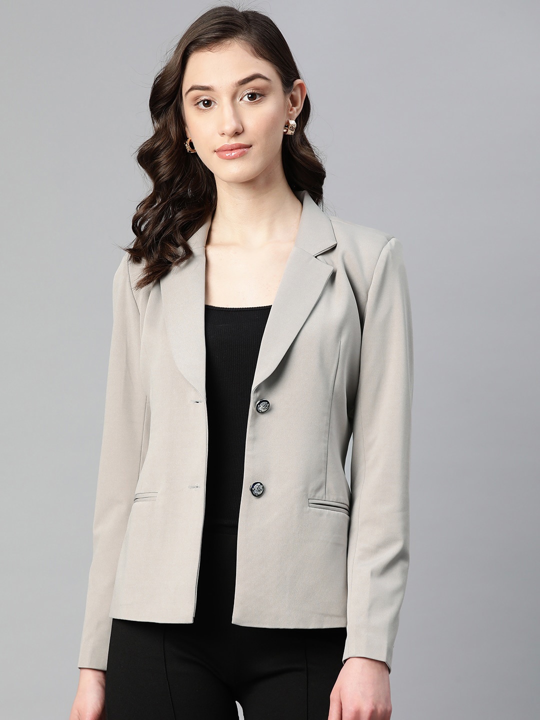 

Purple State Slim-Fit Single-Breasted Casual Blazer, Beige