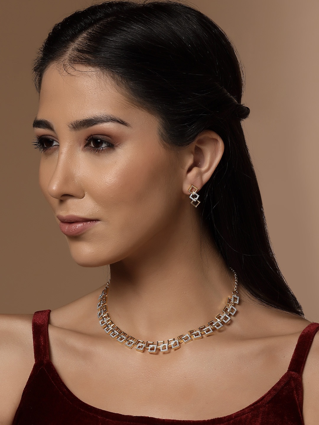 

PANASH Gold-Plated Stones Studded Jewellery Set