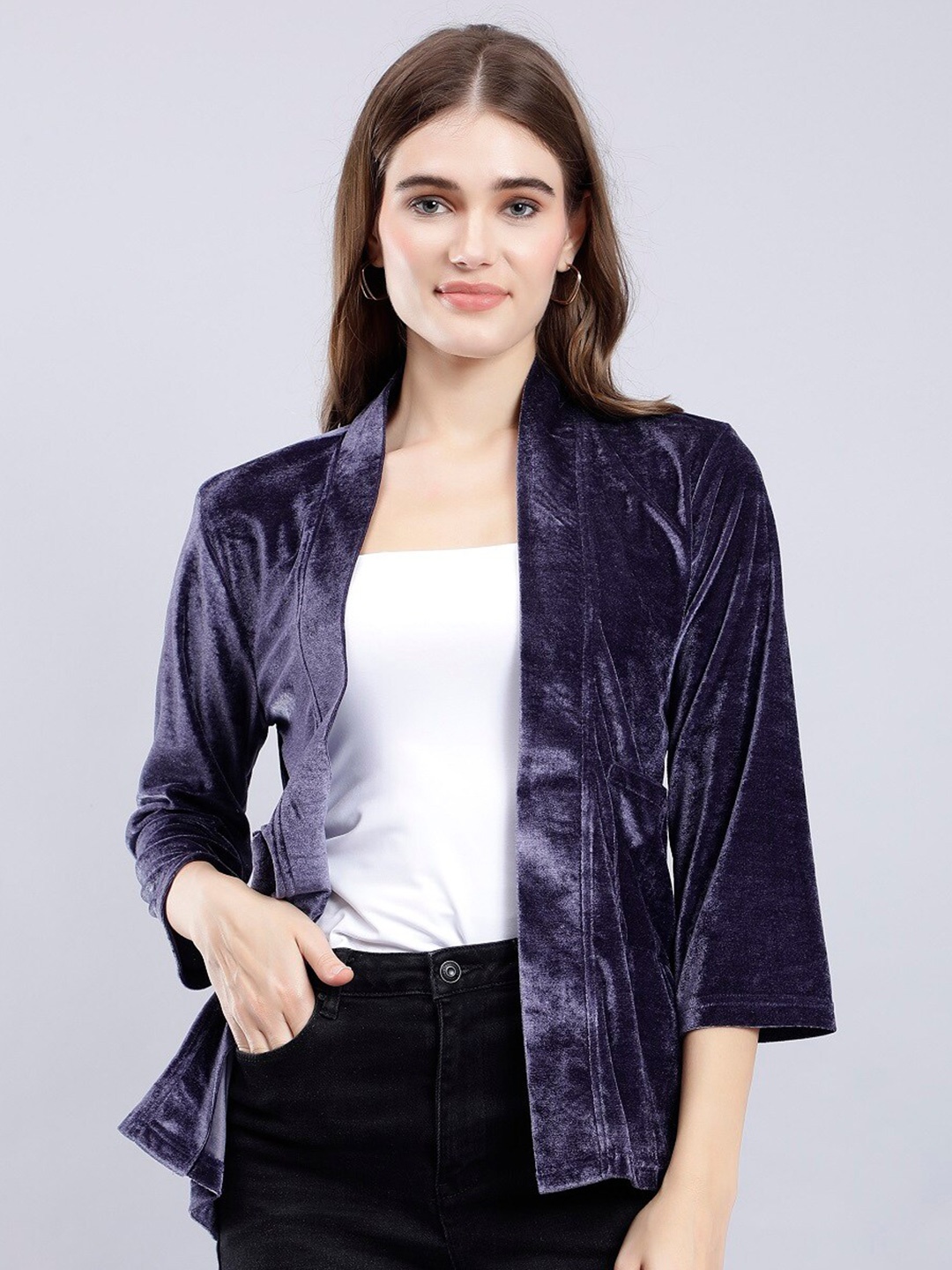 

ANVI Be Yourself Grey Pure Velvet Open Front Shrug