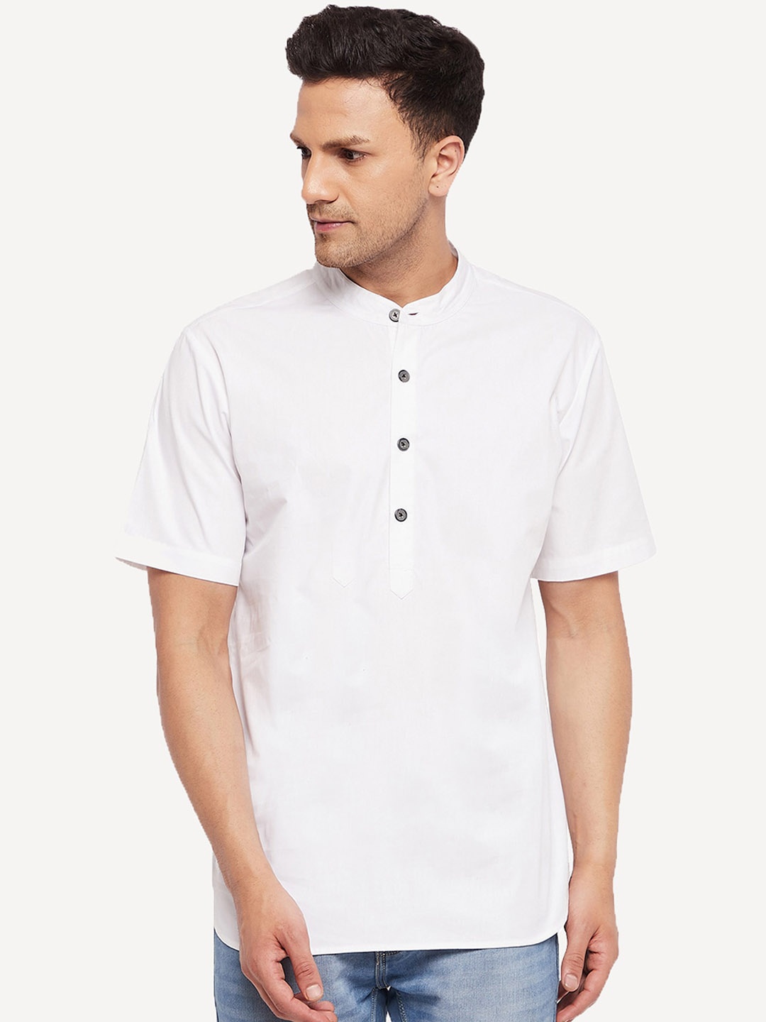 

CHILL WINSTON Cotton Band Collar Straight Kurta, White