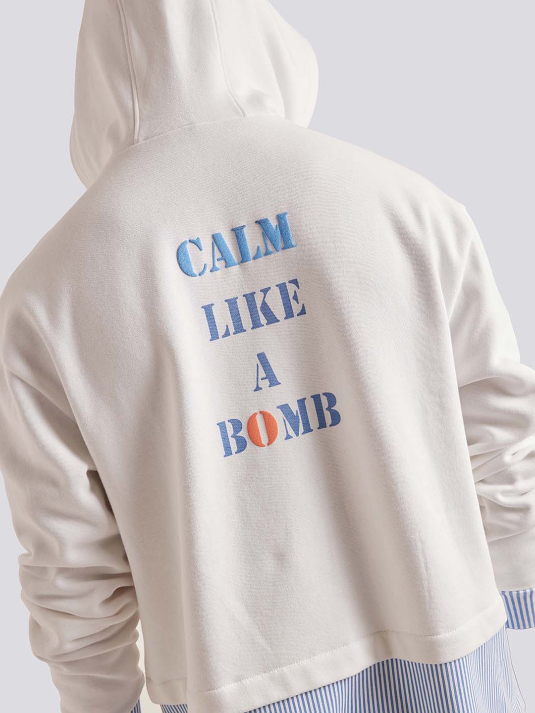 

Muvazo Typography Printed Fleece Hooded Pullover Sweatshirt, White