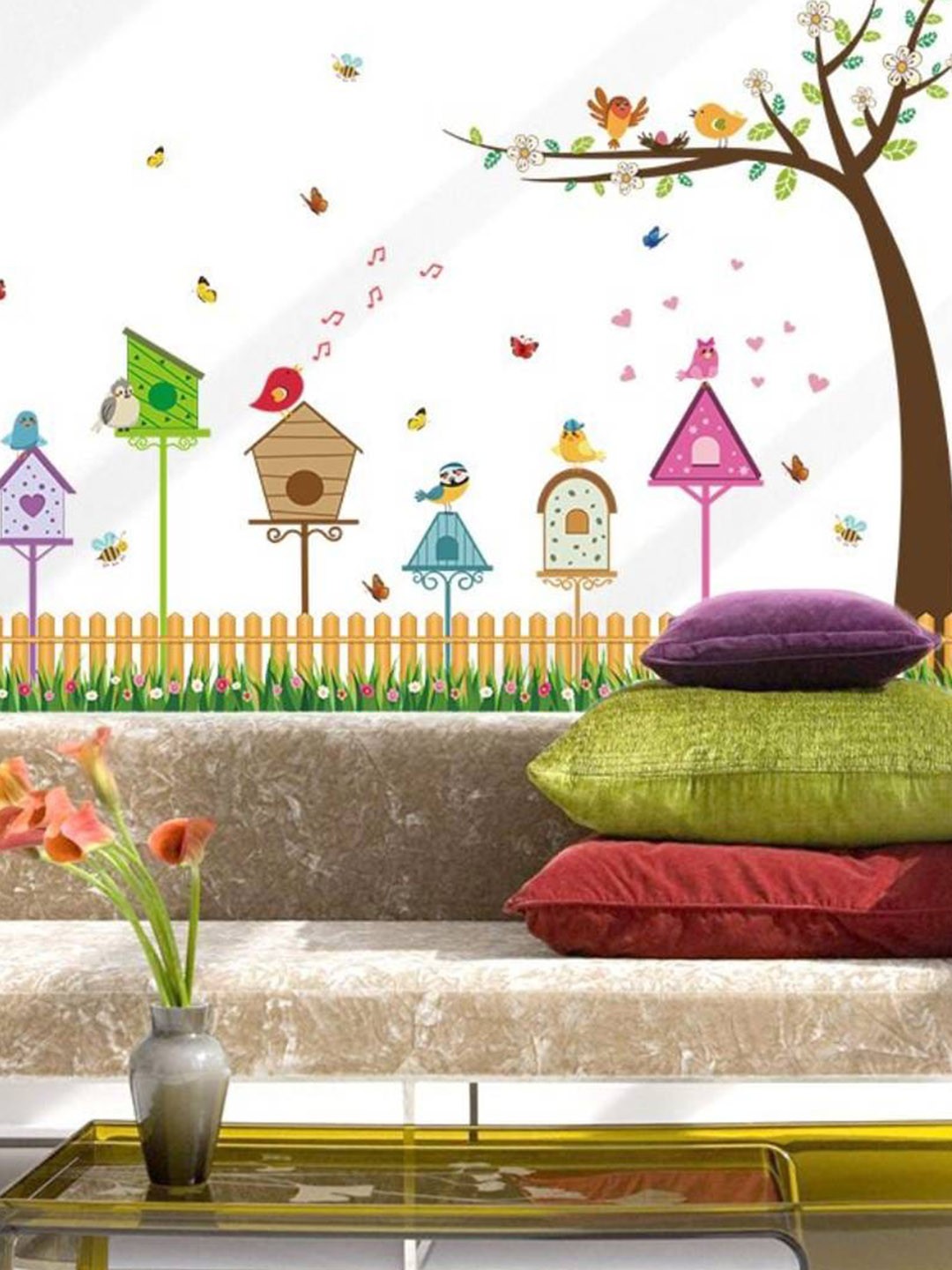 

Jaamso Royals White & Pink Printed Waterproof Wall Sticker