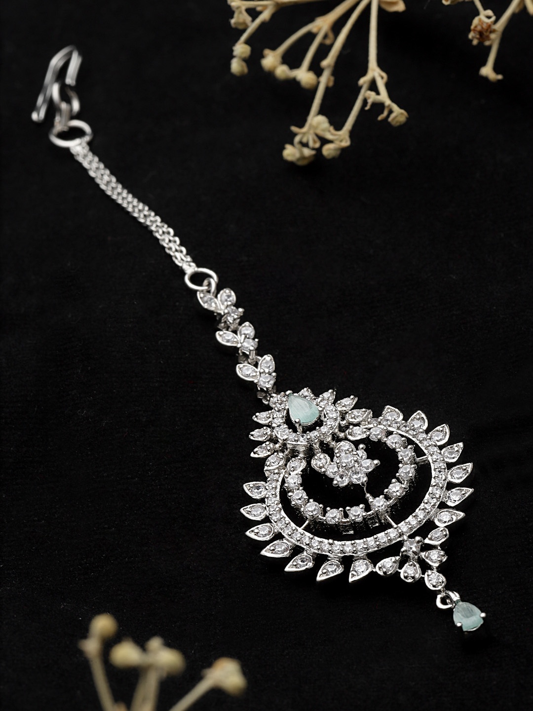 

PANASH Silver Plated Solitaire Stone Studded Maang Tikka