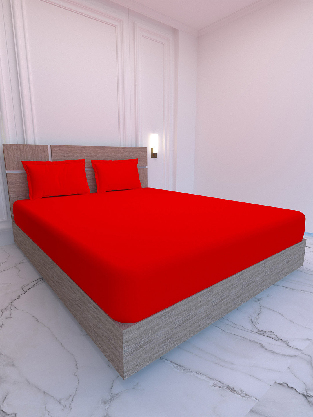 

Pure Decor Cotton King Size Double Bed Bedsheet With 2 Pillow Covers 2.74m X 2.74m, Red