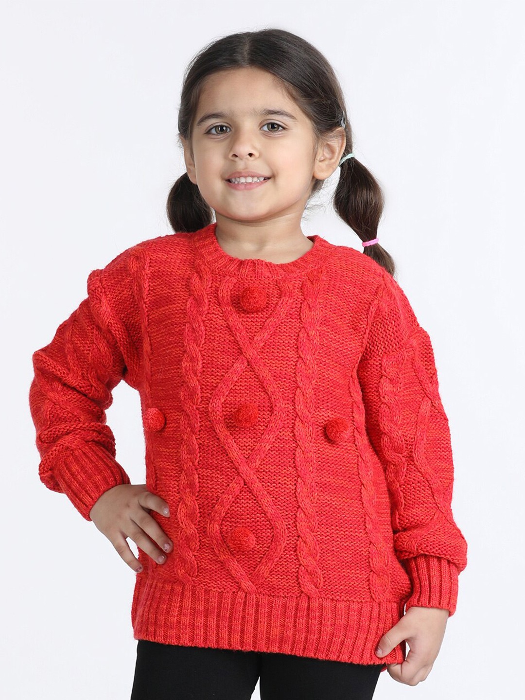 

Wingsfield Girls Cable Knit Pullover, Red