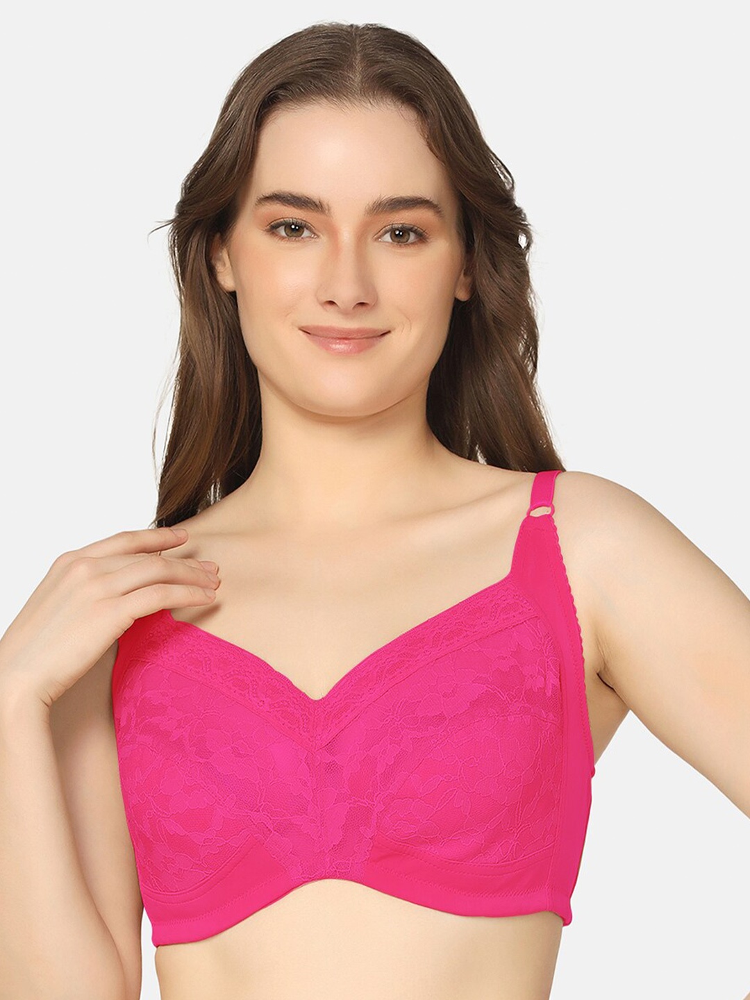 

Curvy Love Floral Self Design Full Coverage Minimizer Bra With All Day Comfort, Pink
