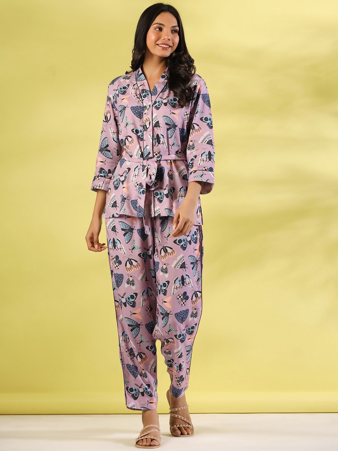

SANSKRUTIHOMES Printed Shirt & Trousers, Lavender