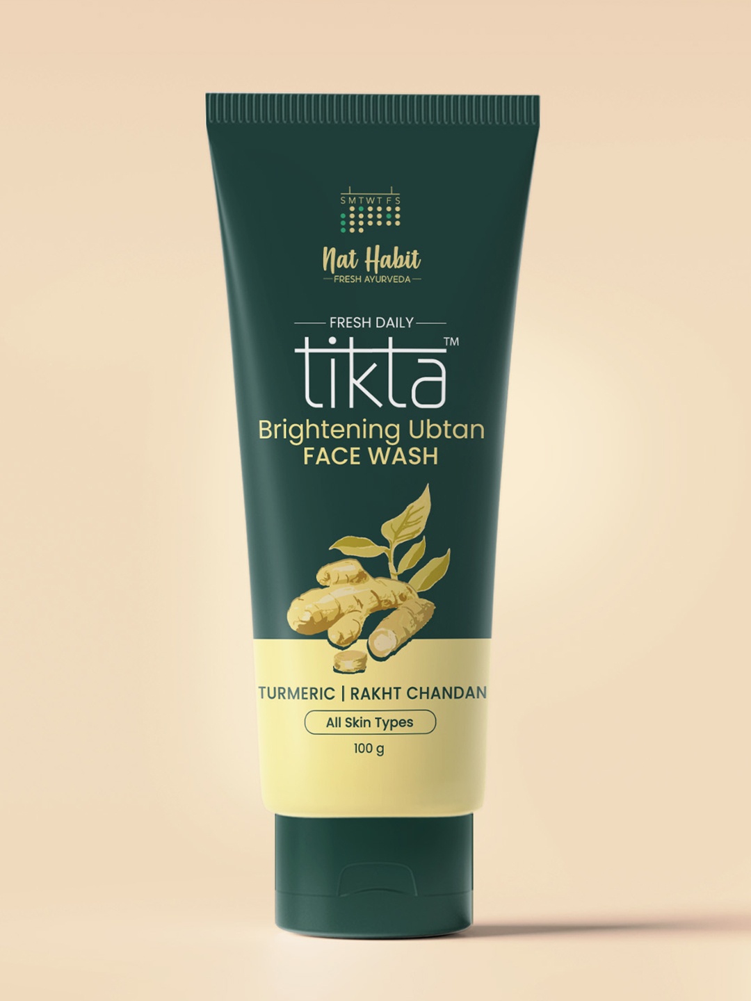 

Nat Habit Brightening Ubtan Face Wash with Besan & Rakth Chandan for Glowing Skin-100g, Green