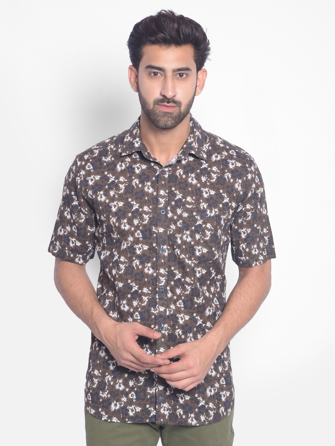 

Crimsoune Club Slim Fit Floral Printed Casual Shirt, Brown