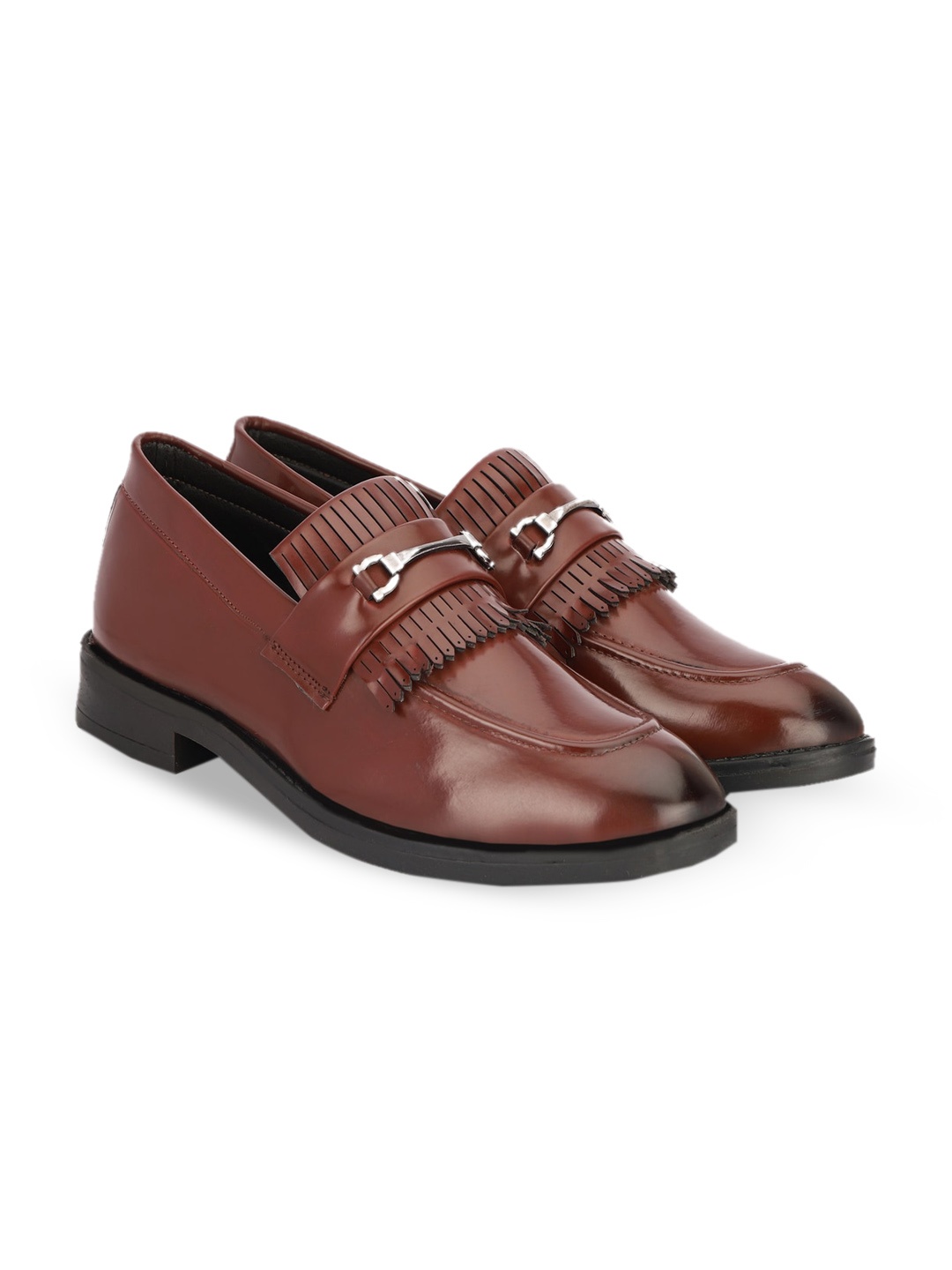 

SHOZANIA Men Buckled Formal Loafers, Maroon