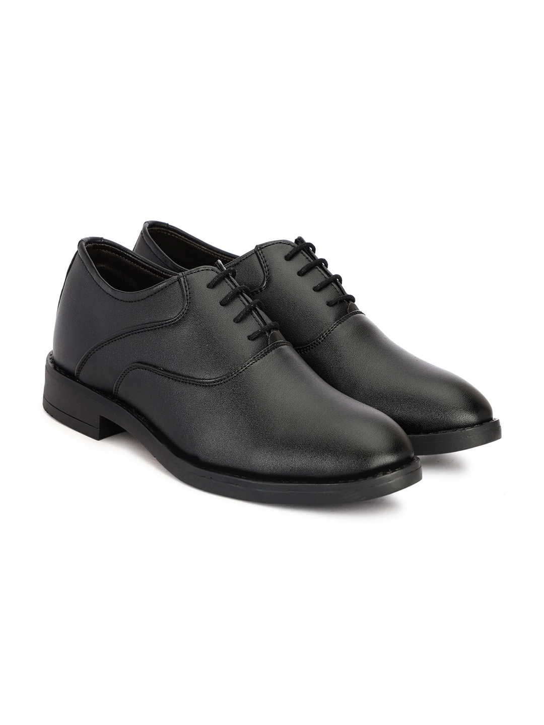 

SHOZANIA Men Textured Leather Formal Oxfords, Black