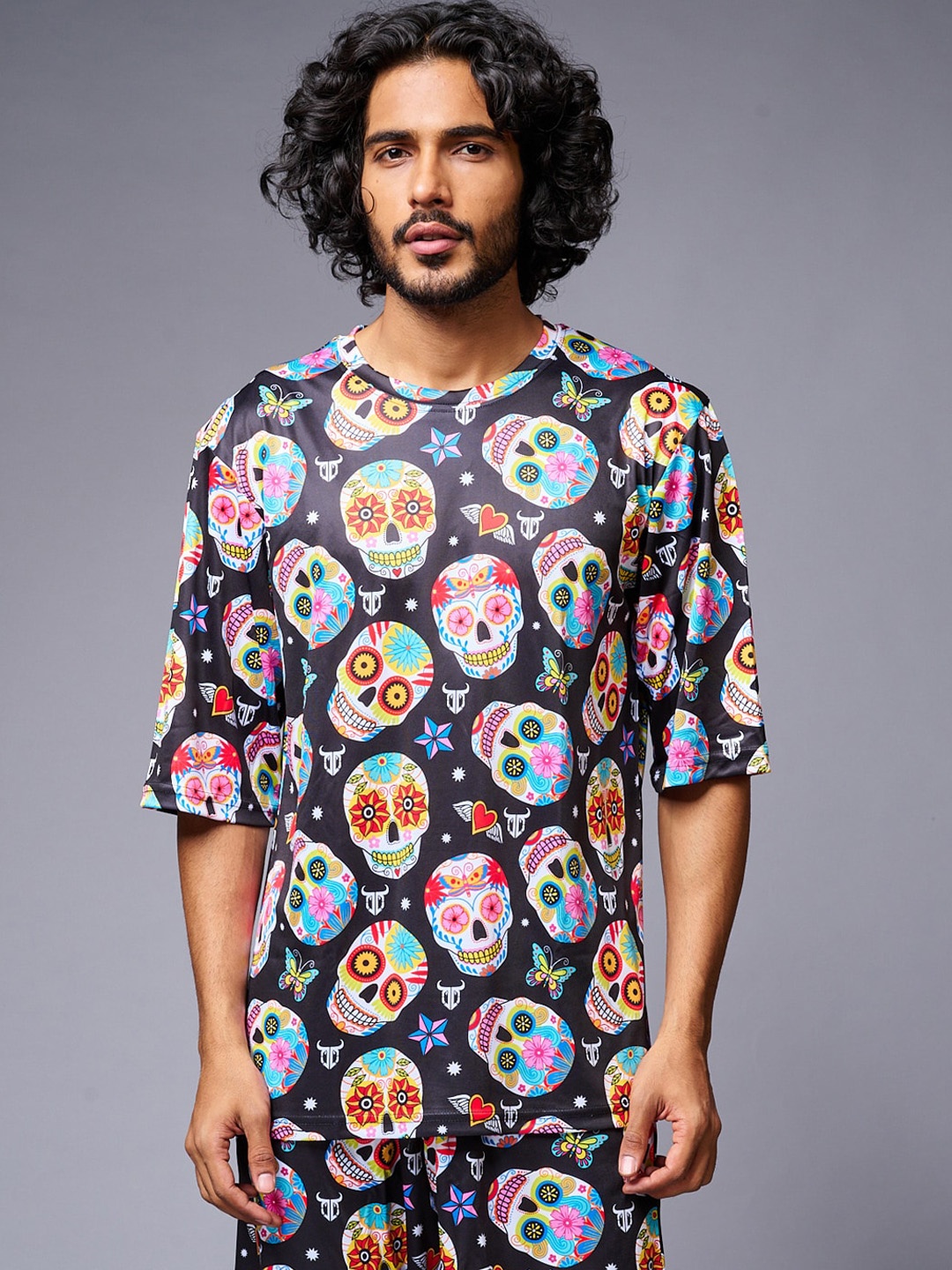 

GO DEVIL Graphic Printed Round Neck T-Shirt With Shorts, Black