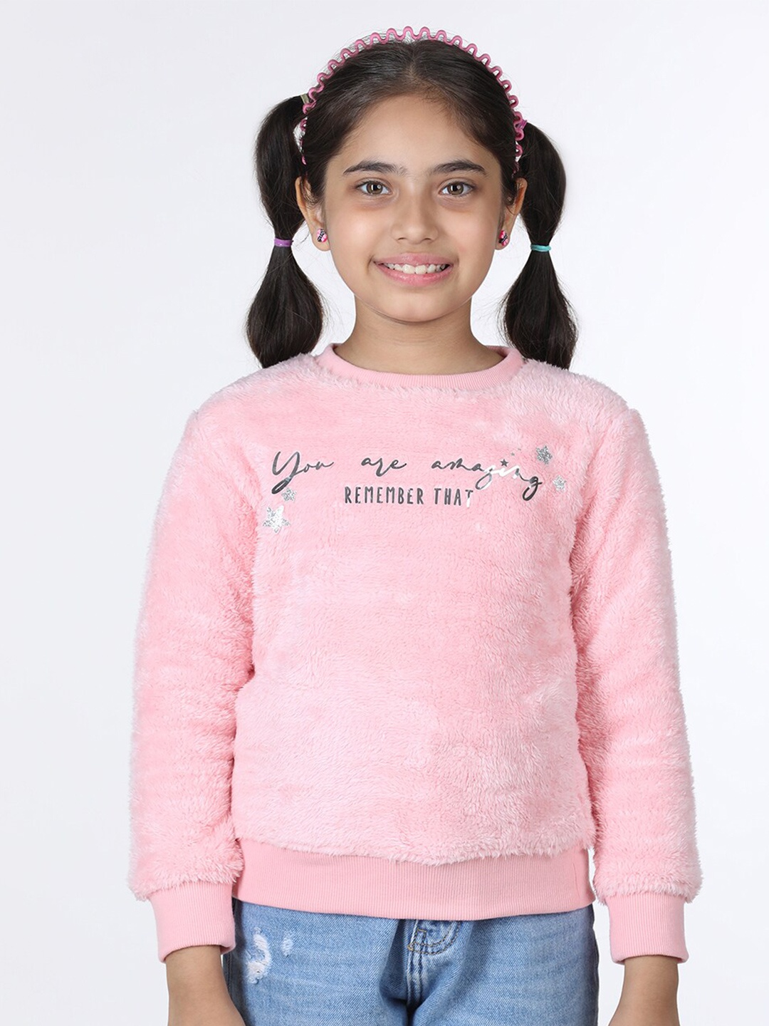 

Wingsfield Girls Typography Printed Pullover Sweatshirt, Pink