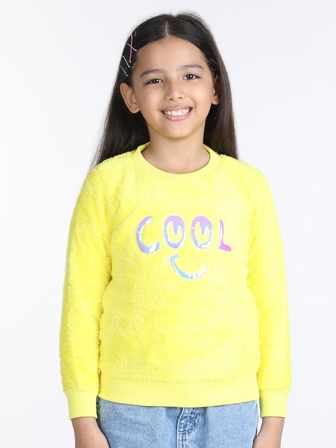 

Wingsfield Girls Typography Printed Sweatshirt, Yellow