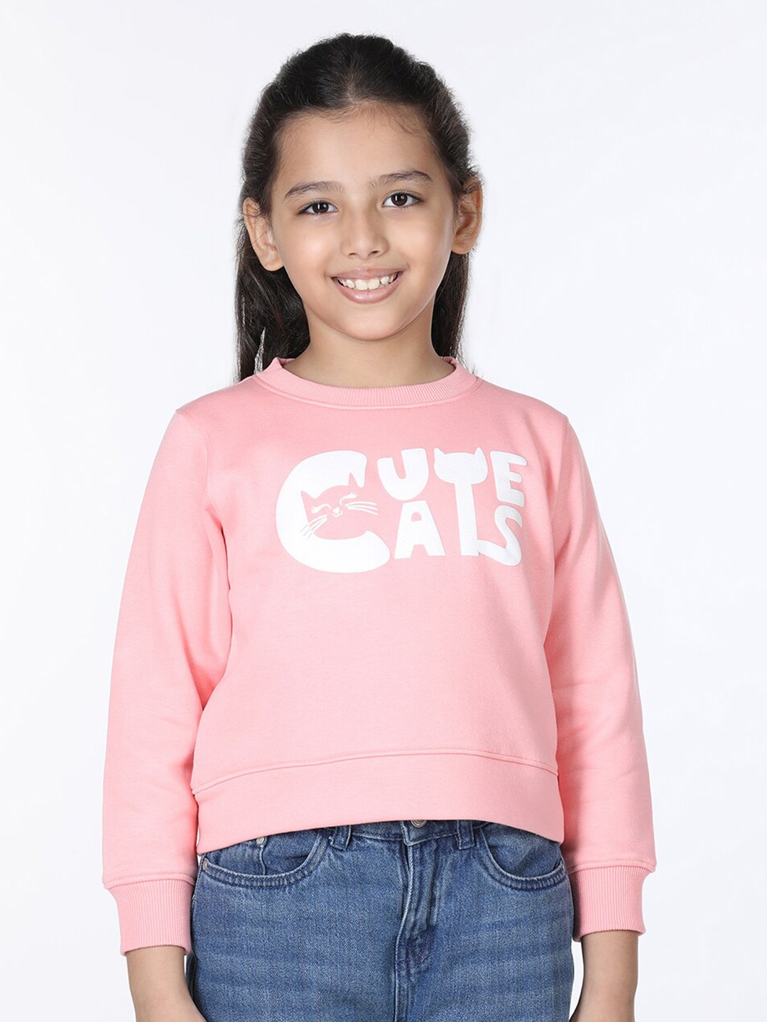 

Wingsfield Girls Typography Printed Crop Fleece Sweatshirt, Peach