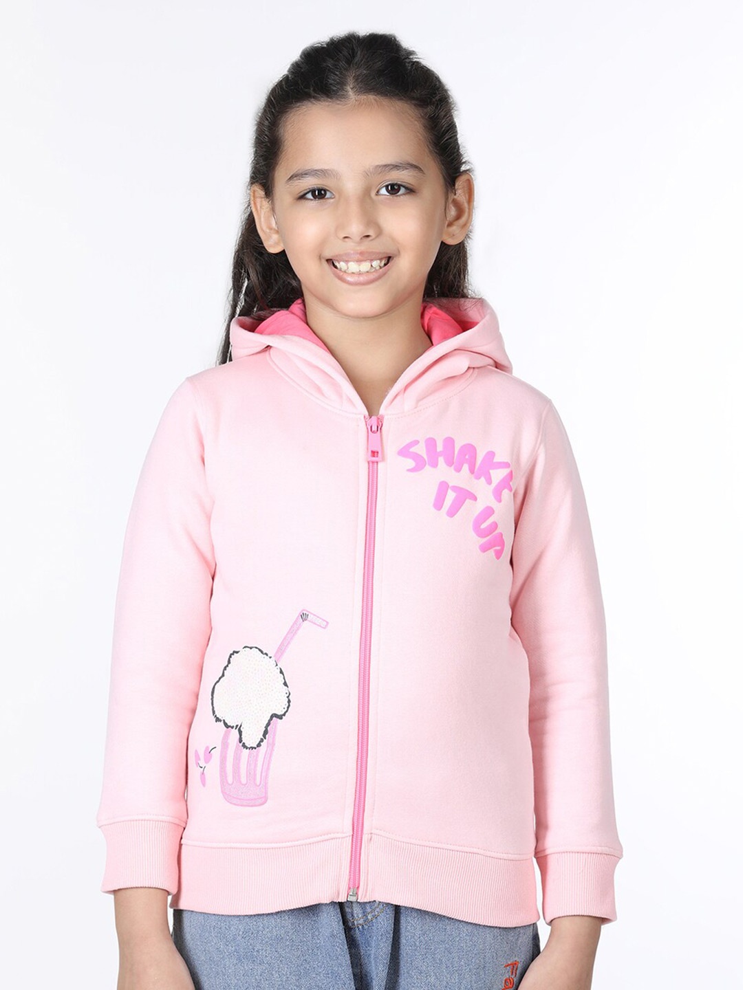 

Wingsfield Girls Typography Printed Hooded Fleece Sweatshirt, Pink