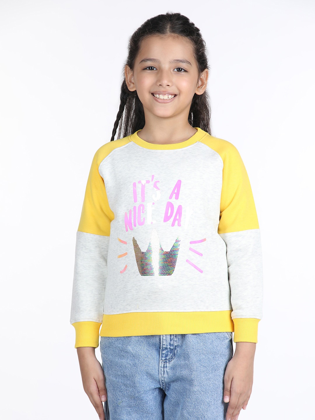 

Wingsfield Girls Printed Fleece Sweatshirt, White
