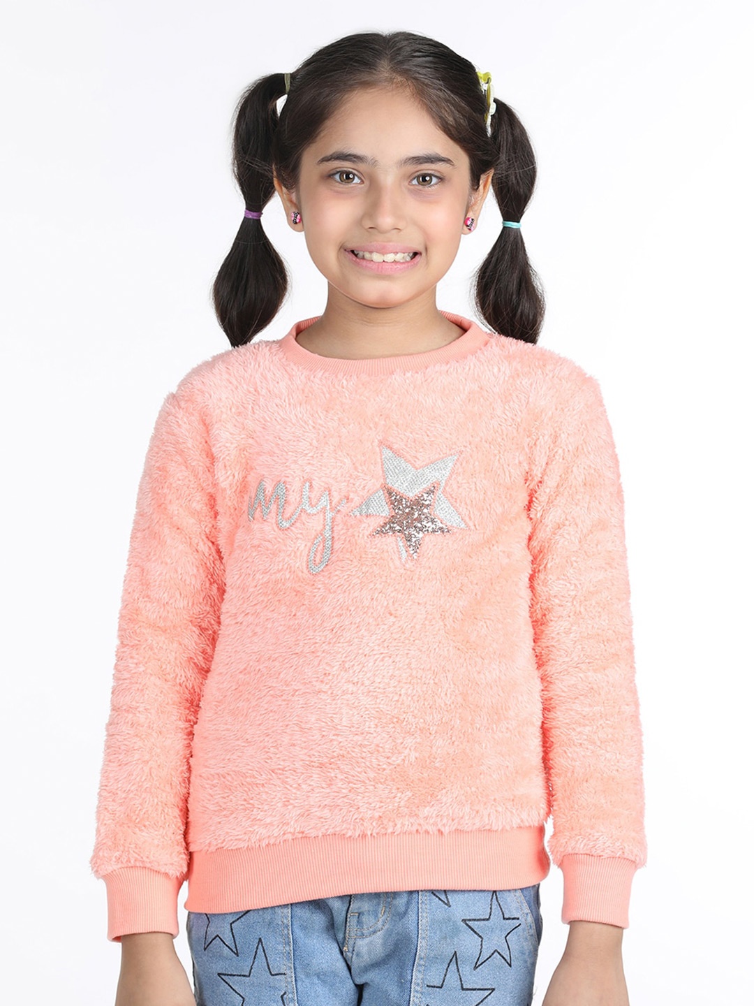 

Wingsfield Girls Typography Printed Sweatshirt, Peach