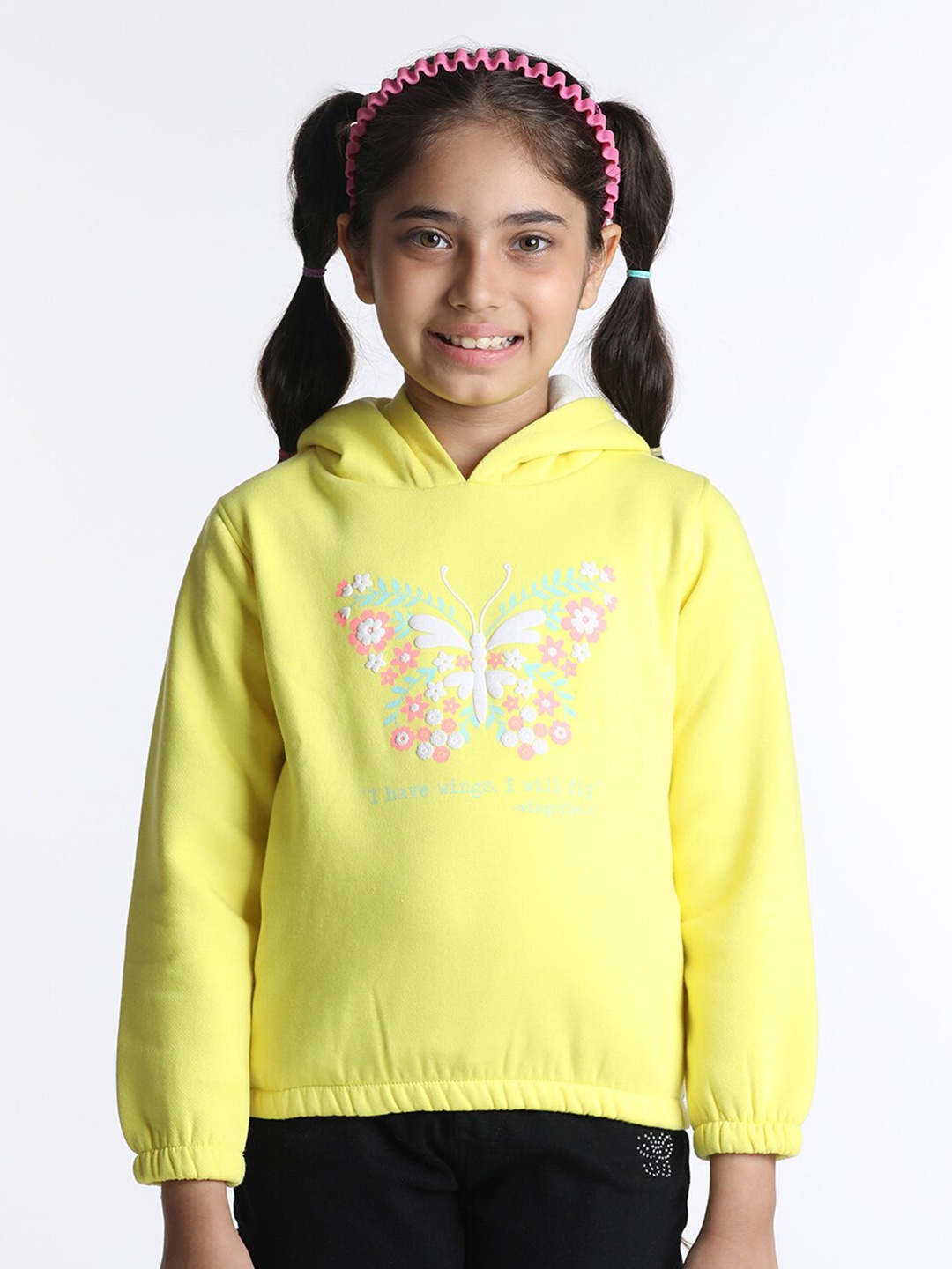 

Wingsfield Girls Graphic Printed Hooded Fleece Sweatshirt, Yellow