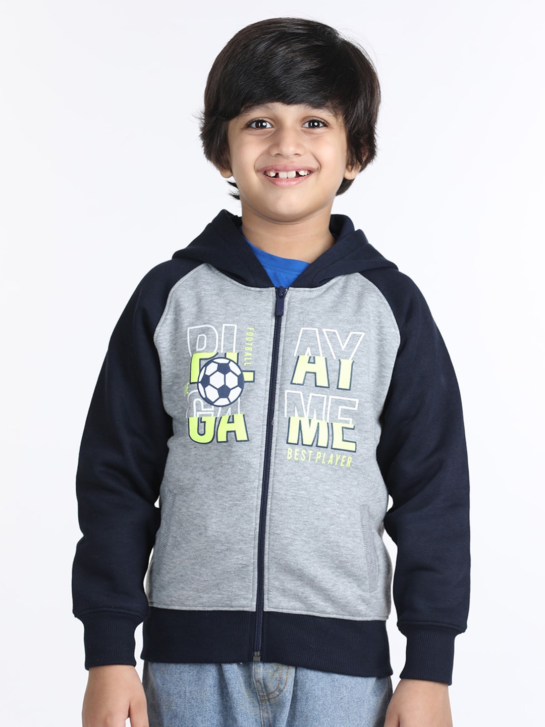 

Wingsfield Boys typography Printed Hooded Fleece Sweatshirt, Grey