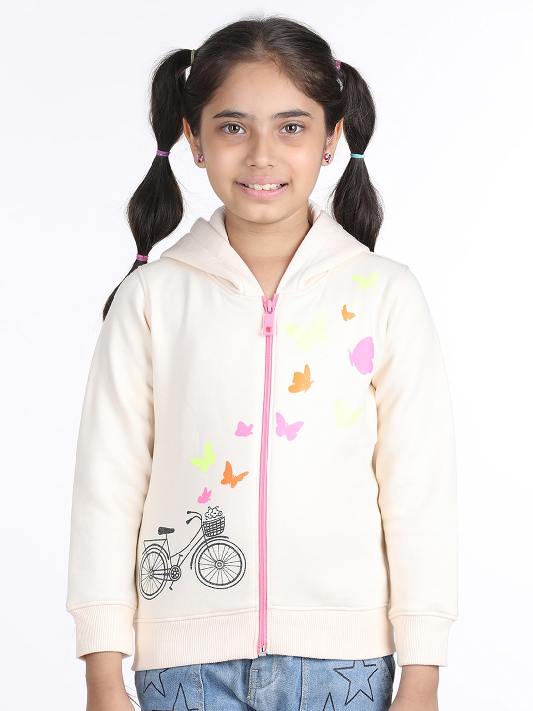 

Wingsfield Girls Graphic Printed Hooded Fleece Sweatshirt, Cream