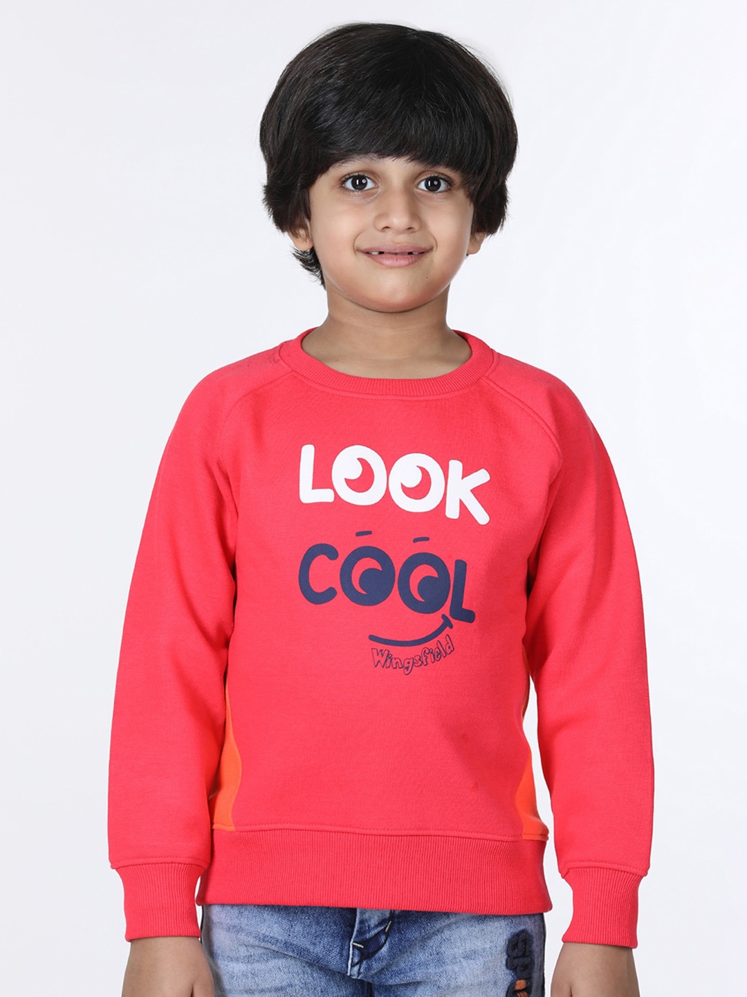 

Wingsfield Boys Typography Printed Fleece Sweatshirt, Coral