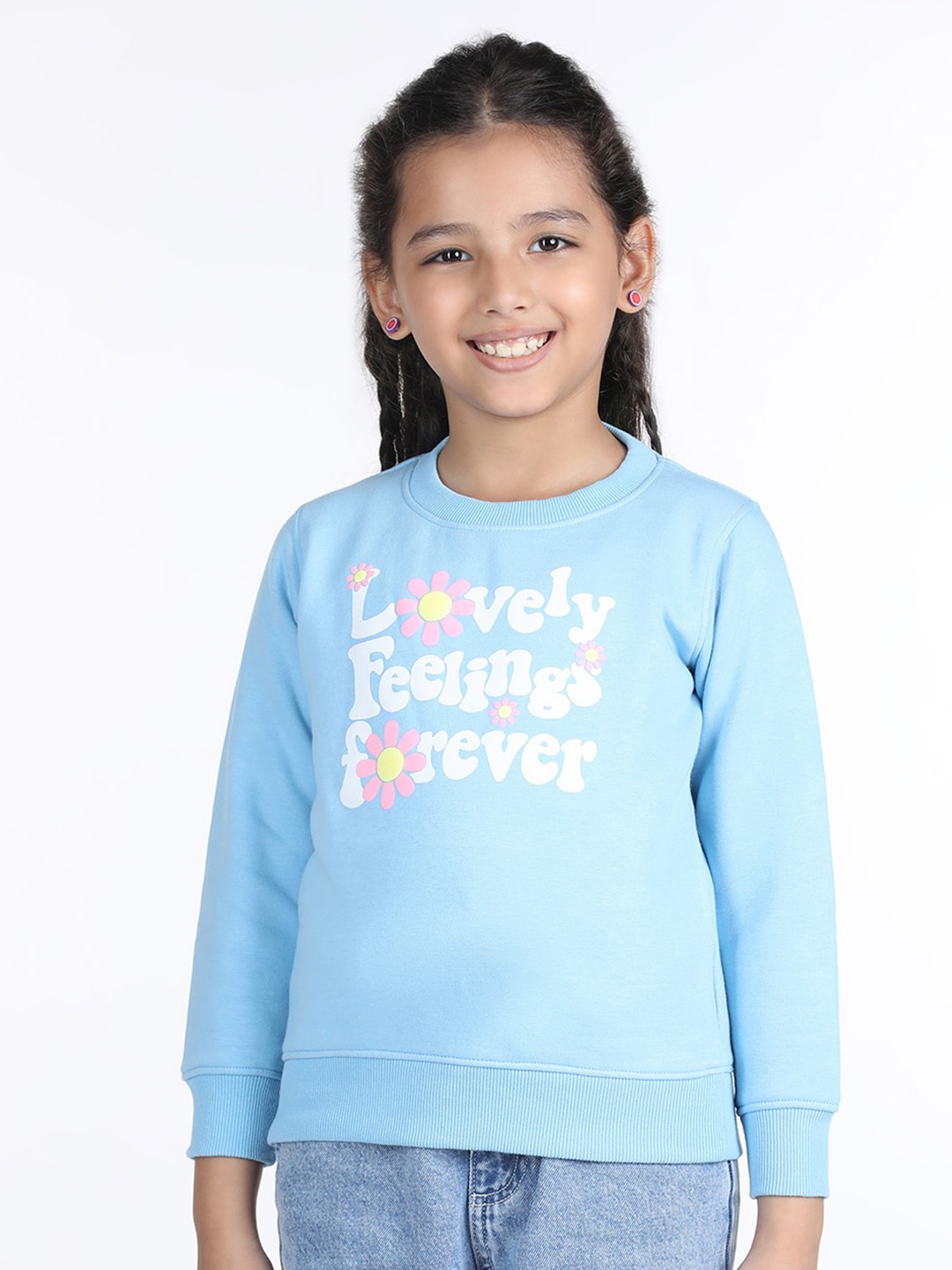 

Wingsfield Girls Typography Printed Fleece Sweatshirt, Blue